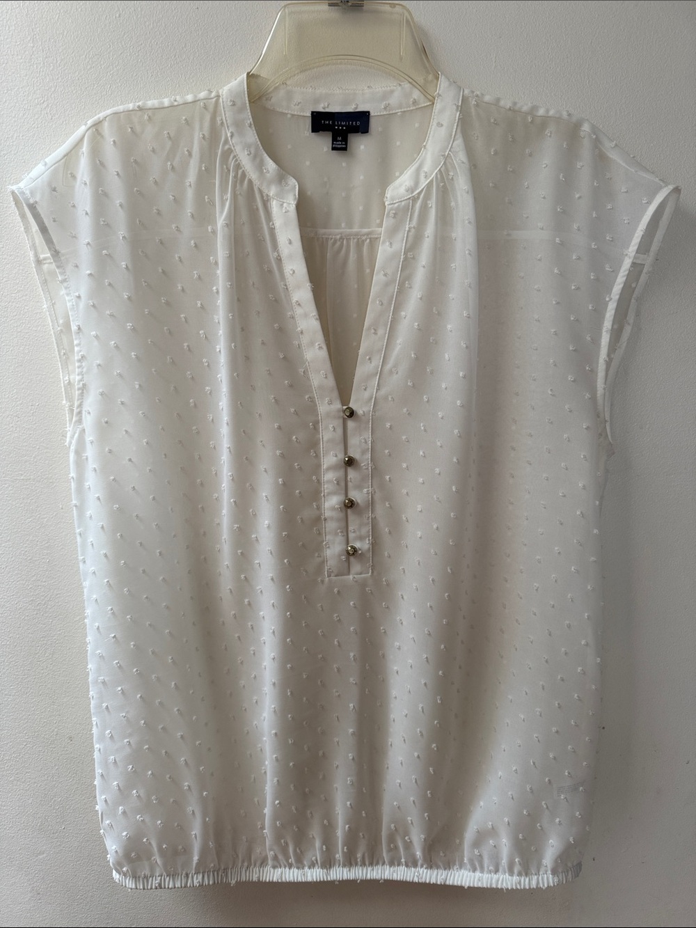 The Limited White Split-Neck Cap Sleeve Blouse